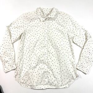 Garnet Hill White Button Front Shirt Black Spots Smudge Dots